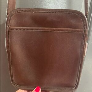 Coach brown crossbody with nickel hardware